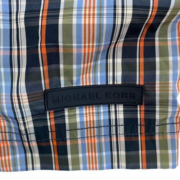 Michael Kors Mens Size M Swim Plaid Trunks Blue Mesh Liner Elastic Waist Preppy - Picture 4 of 7